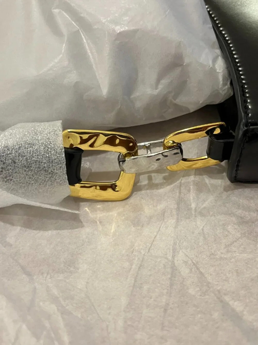 STAUD Brady Shoulder Bag in Black w/ Gold and Silver Hammered Metal Accents, NWT